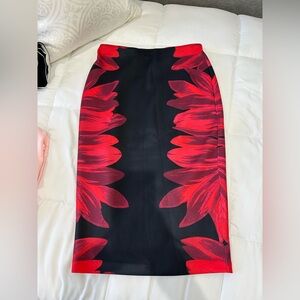 New York & Company Red and Black Floral Midi Skirt